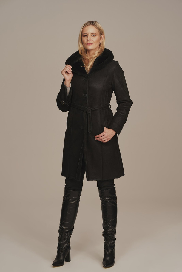 Manteau d'hiver en cuir pour femme noir